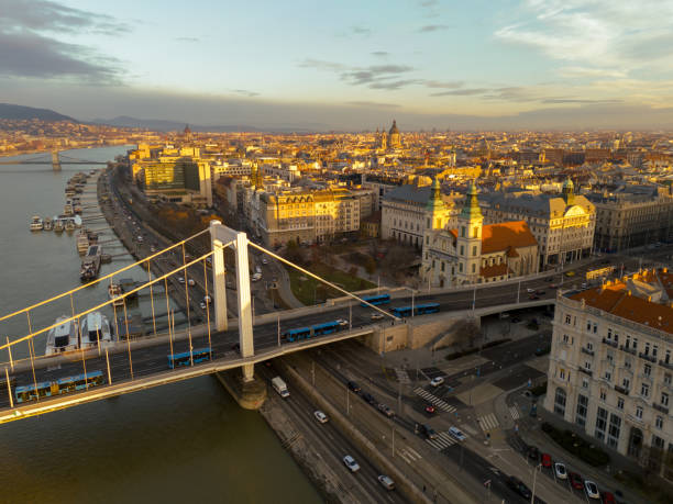 istock High Angle Drone View of Elisabeth Bridge Over Danube River by Budapest Cityscape During Sunset at Hungary 1884457831