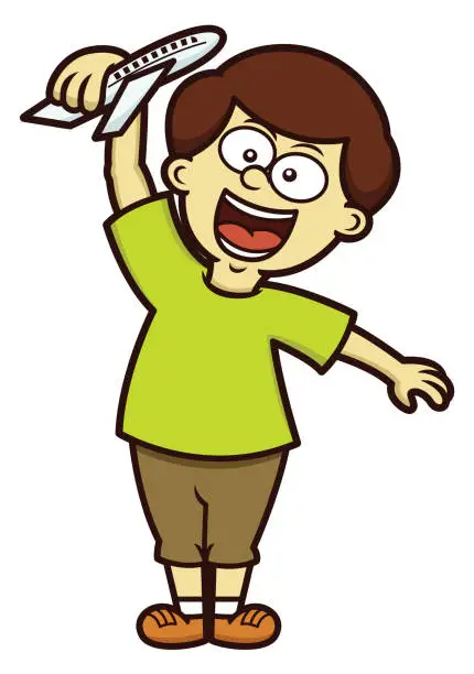 Vector illustration of Boy playing plane toy