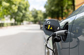 Charging stations for electric cars at a parking lot