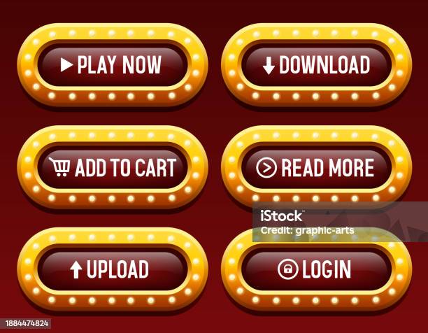 Red Text Buttons Red Buttons In A Yellow Frame Buttons For The Website Vector Set Stock ...