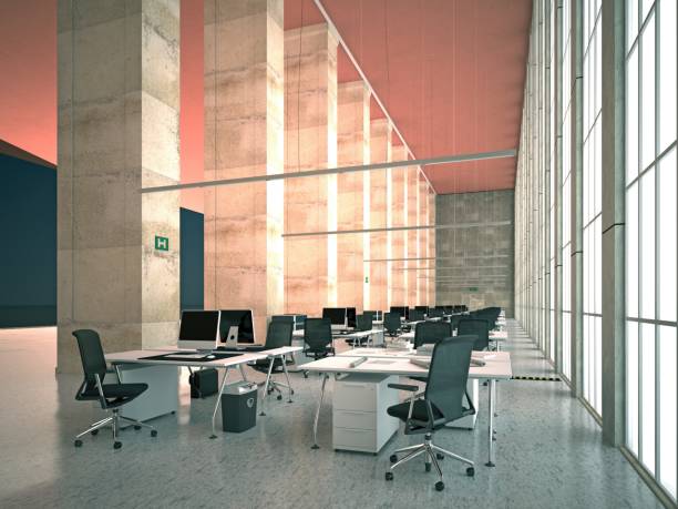 istock Interior of modern office hall with concrete floor 1884495192