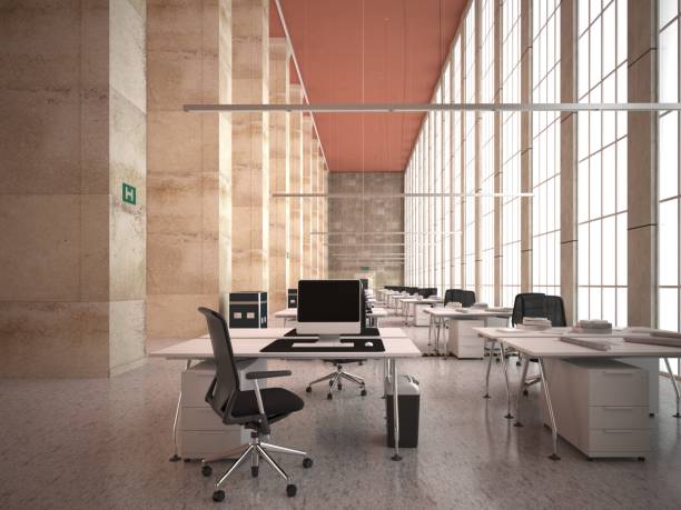 istock Interior of modern office hall with concrete floor 1884495207