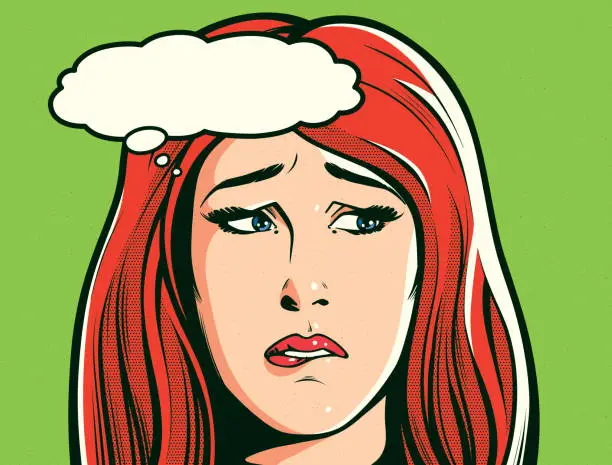 Vector illustration of Worried and troubled woman pop art