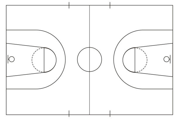バスケットボールコートボード、黒い線の領域、白い背景で隔離された床上図戦術ゲームフレーム。ベクトル図 - basketball black background nobody isolated点のイラスト素材／クリップアート素材／マンガ素材／アイコン素材