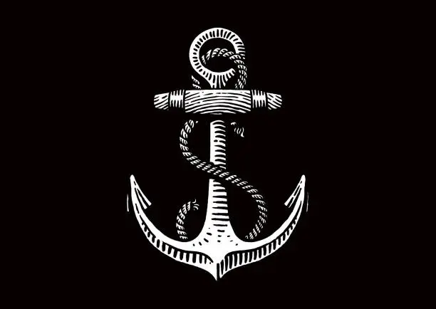 Vector illustration of Anchor of a ship. Vector drawing in vintage engraving style
