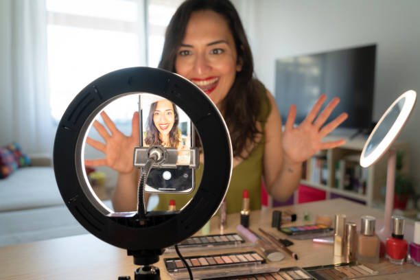 istock Woman vlogging about makeup 1884575348