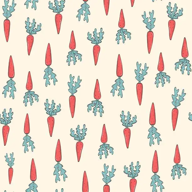 Vector illustration of Carrots seamless pattern with doodled vegetables