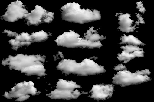 Group of clouds white  for design on a isolated elements black background.