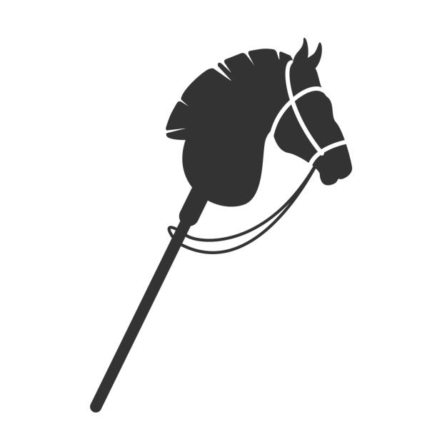 stockillustraties, clipart, cartoons en iconen met silhouette of horse head on stick. hobbyhorsing vector symbol - hobbelpaard