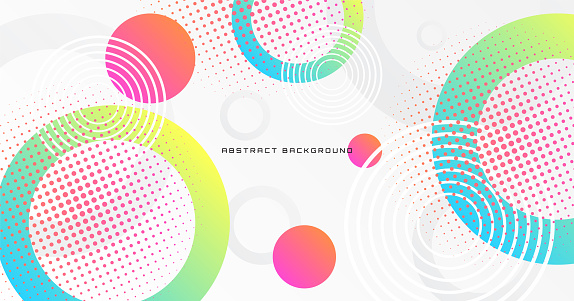 White geometric abstract background overlap layer on bright space with colorful shape effect decoration. Simple banner with halftone. Modern graphic design element circles style concept for banner, flyer, card, cover, or brochure