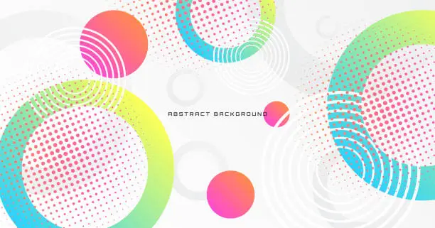 Vector illustration of White geometric abstract background overlap layer on bright space with colorful shape effect decoration. Simple banner with halftone. Modern graphic design element circles style concept for banner, flyer, card, cover, or brochure