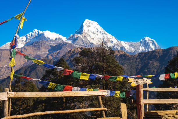 istock Annapurna peak and Prayer flag on poon hill 1884664052