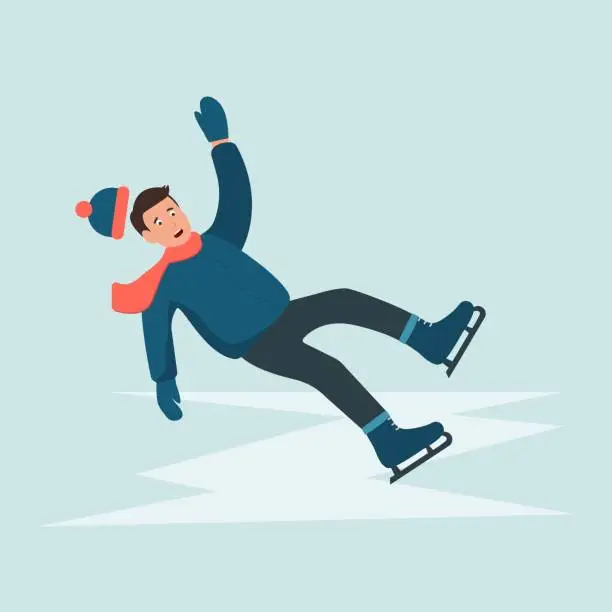 Vector illustration of The man slipped on the ice rink.