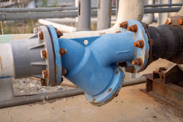 istock Y strainer on suction of the pump with corrosive bolt nut. 1884670451