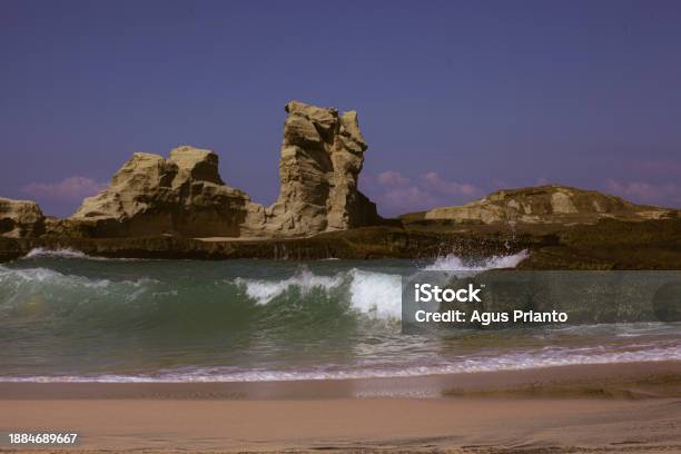Klayer Photo Beautiful Beach With Waves Breaking On The Rocks Pacitan Klayer East ...