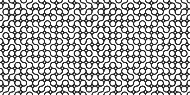 Seamless pattern with circle connect shape. Metaball dots icon. Integration technology symbols. Abstract point movement. Transition round blobs. Vector texture illustration. Isolated white background