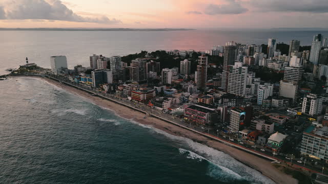 coastline of Salvador da Bahia at sunset