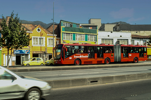 Bogota colombia\nBogota Colombia\n17 deSeptiembre de 2023 :\nPublic bus at a passenger station in the city of Bogotá