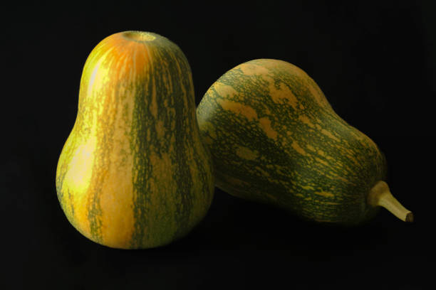 istock Green pumpkin on black background 1884766762
