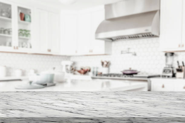 istock Kitchen white marble board top shelf product presentation 3D template 1884789267