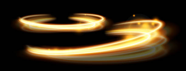 istock Light gold effect of shiny lines.Gold color glowing design element.Wavy bright stripes. 1884841291