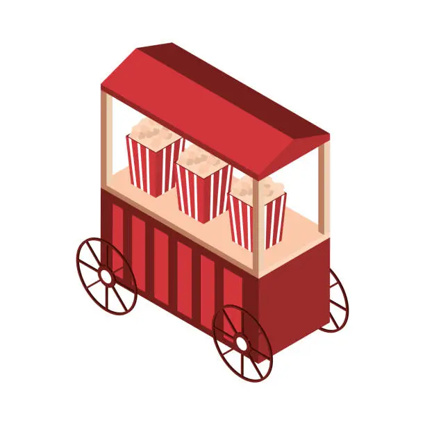 Vector illustration of pop corn cart amusement park