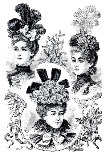 Three women with fashion flower hat illustration 1897
Original edition from my own archives
Source : 1896-97 NATURA ED ARTE
