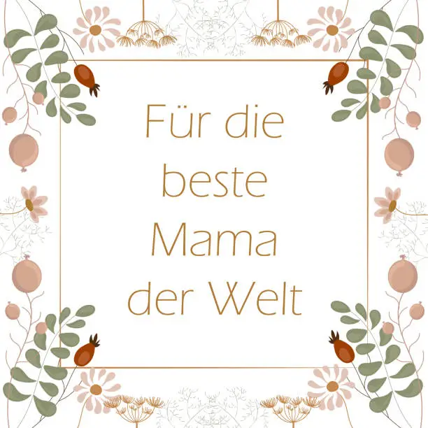 Vector illustration of für die beste Mama. card, banner for Mother's Day in German. For the best mom in the world