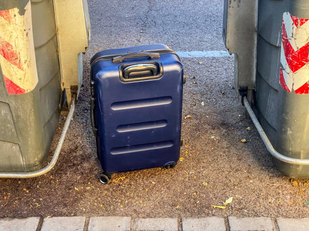 Leather suitcase on classic car . Travel concept