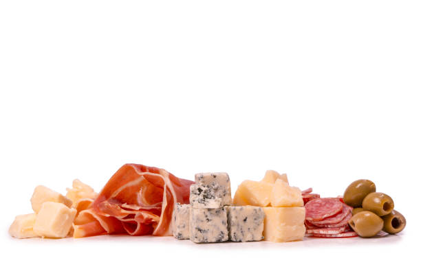 istock Cheese, olives, salami, jamon isolated on a white backgrund. 1884899622