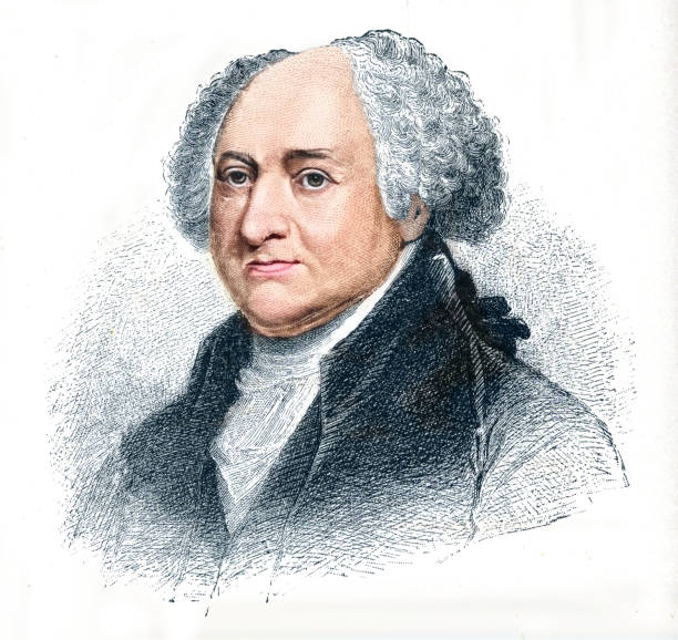 illustrazioni stock, clip art, cartoni animati e icone di tendenza di john adams, 2° presidente degli stati uniti, ritratto a colori del 19° secolo - presidente degli stati uniti