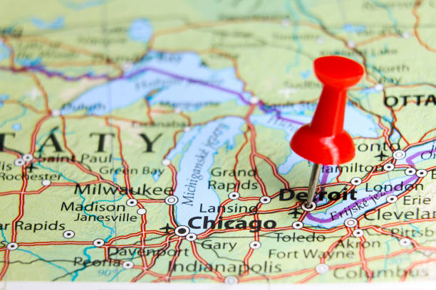 istock Detroit, Michigan pin on map 1884953953