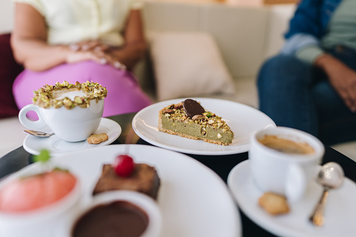 Close-up of desserts on the table at restaurant