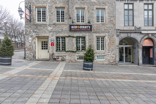 Montreal Quebec, Canada- December 24th, 2023: The Ben and Jerry’s ice cream shop in old Montreal.