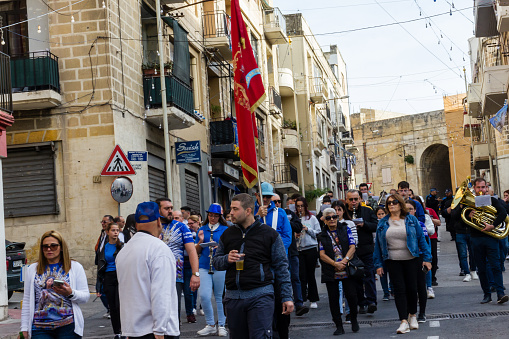 COSPICUA MALTA - December 08, 2023: street parade of the Maltese village feast of Immaculate Conception at Cospicua