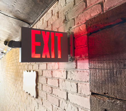 Retro exit sign in a school building