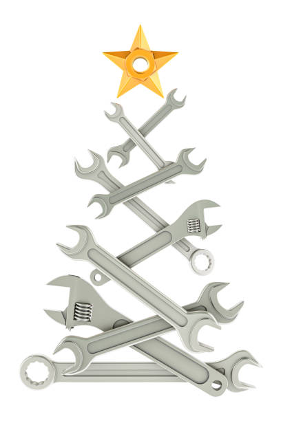 istock Abstract Industrial Christmas Tree from wrenches and spanners, 3D rendering 1885082958