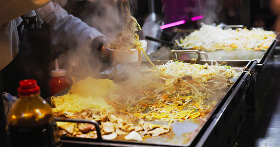close up korean fried noodles - asia travel in korea seoul myeongdong