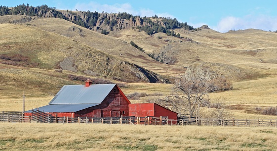 Antique red barn in the mountains of northwest Montana