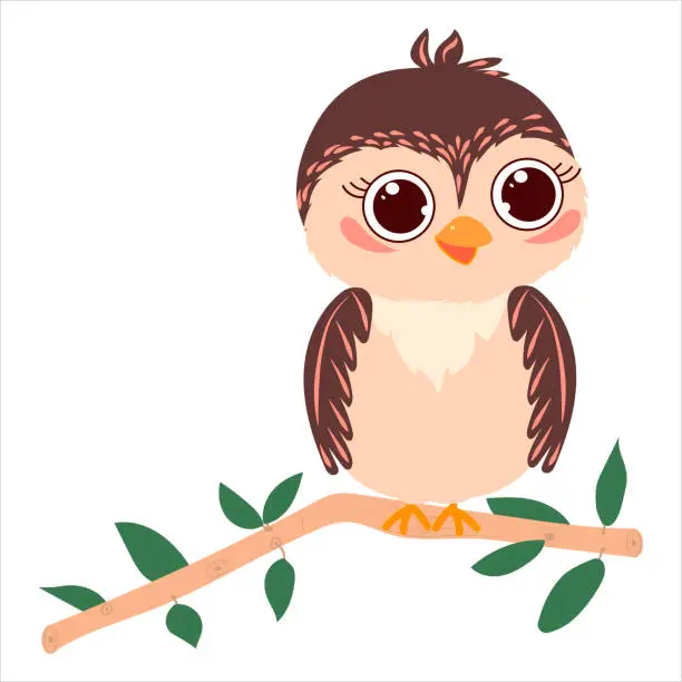 Vector illustration of Vector isolated illustration of a bird sitting on a branch on a white background.