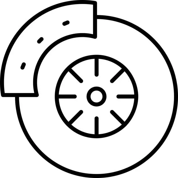 Vector illustration of Disc Brake Outline vector illustration icon