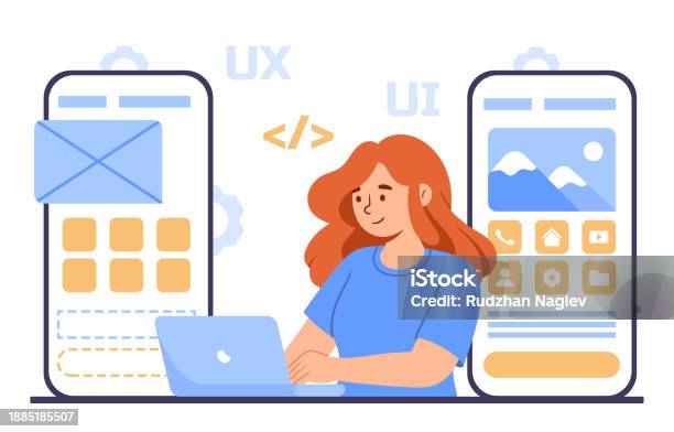 Woman With Ui And Ux Elements Vector Stock Illustration - Download ...