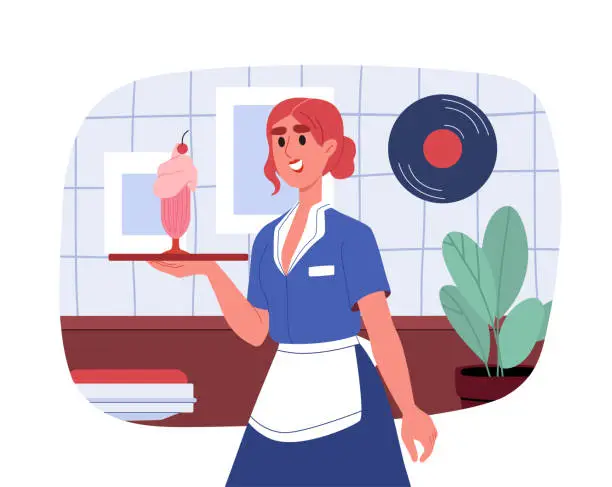 Vector illustration of Retro waitress vector concept