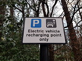 Electric vehicle recharging point sign, Glasgow Scotland England UK