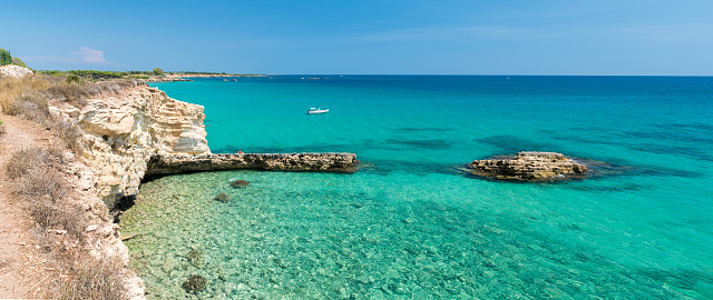 Rocky coastline in the Gelsomineto area, near Siracusa, in Sicily