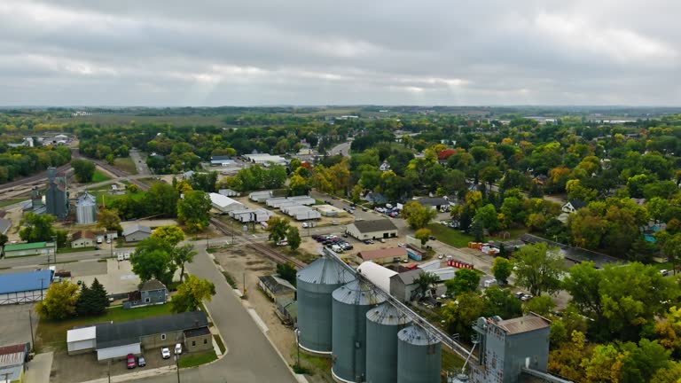 Forward Ascending Drone Flight over Silos in Small Minnesota City