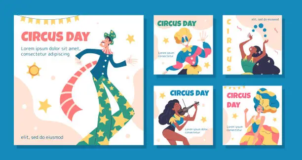 Vector illustration of Circus day vector posters set