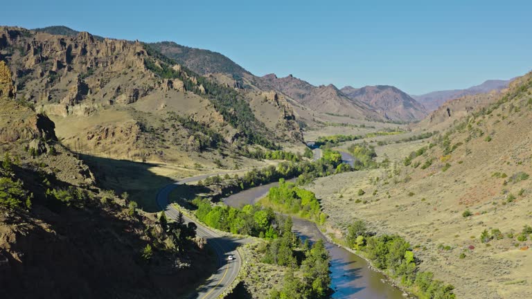 Forward Drone Flight over Shoshone River in Shoshone National Forest, Wyoming on Clear Day