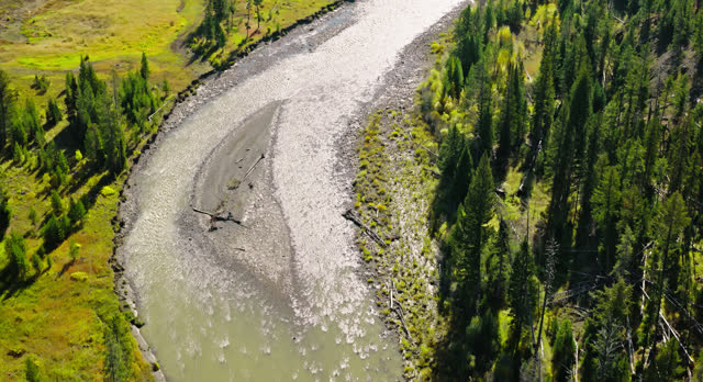 Aerial of Shoshone River in Wyoming on Clear Day