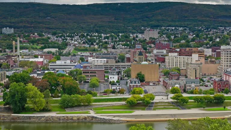 Establishing Aerial of Amphitheater in Wilkes-Barre, Pennsylvania